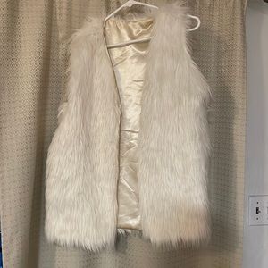 White & Cream Faux Fur Vest
